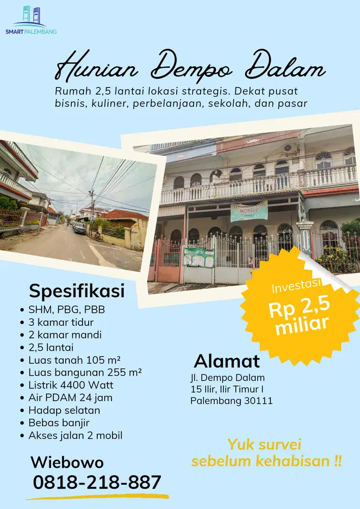 Dijual Rumah Dempo Palembang bisa KPR