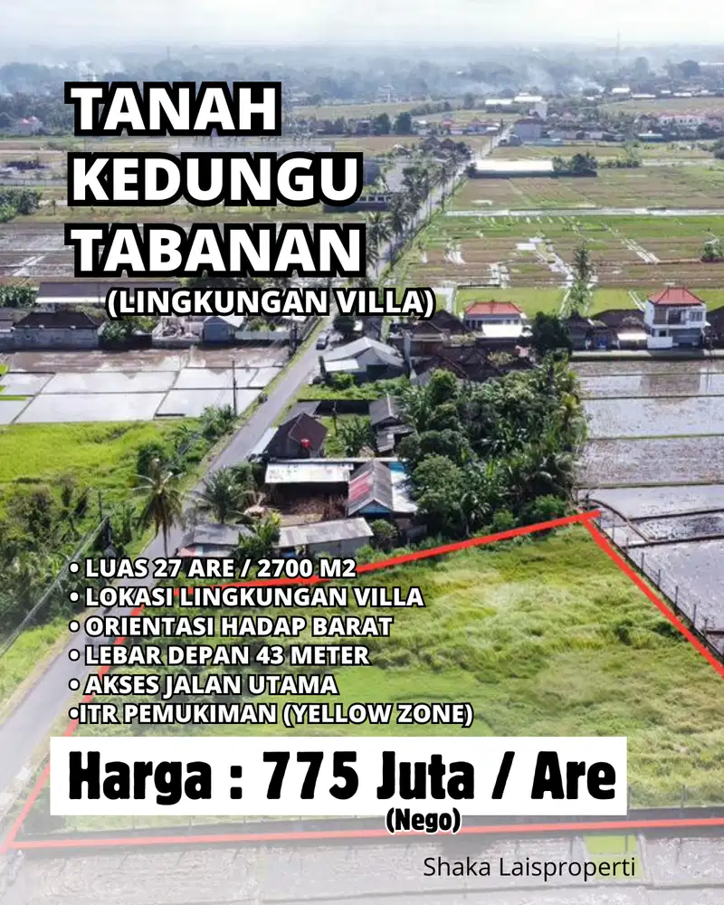 Tanah Premium Belalang Kedunggu Tabanan Jalan Utama Kawasan Villa
