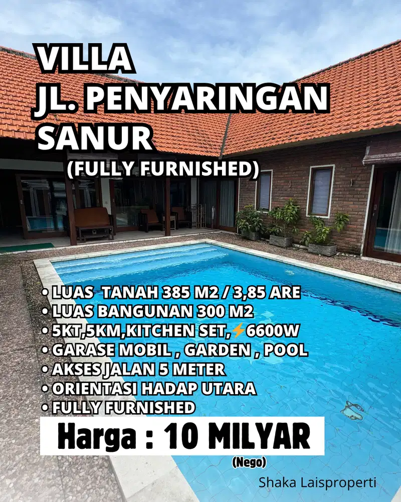 Villa Fully Furnished Lokasi Penyaringan Sanur Denpasar