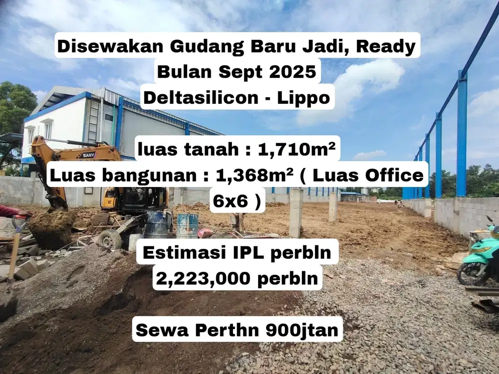 Disewakan Gudang Baru Jadi di Kawasan  deltasilicon Luas tanah 1710m²