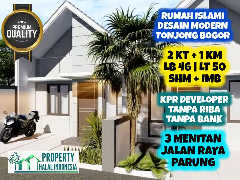 Jual Rumah Islami Tonjong Bogor KPR Tanpa Bank DP 59 Jt Cicil Flat 5Jt