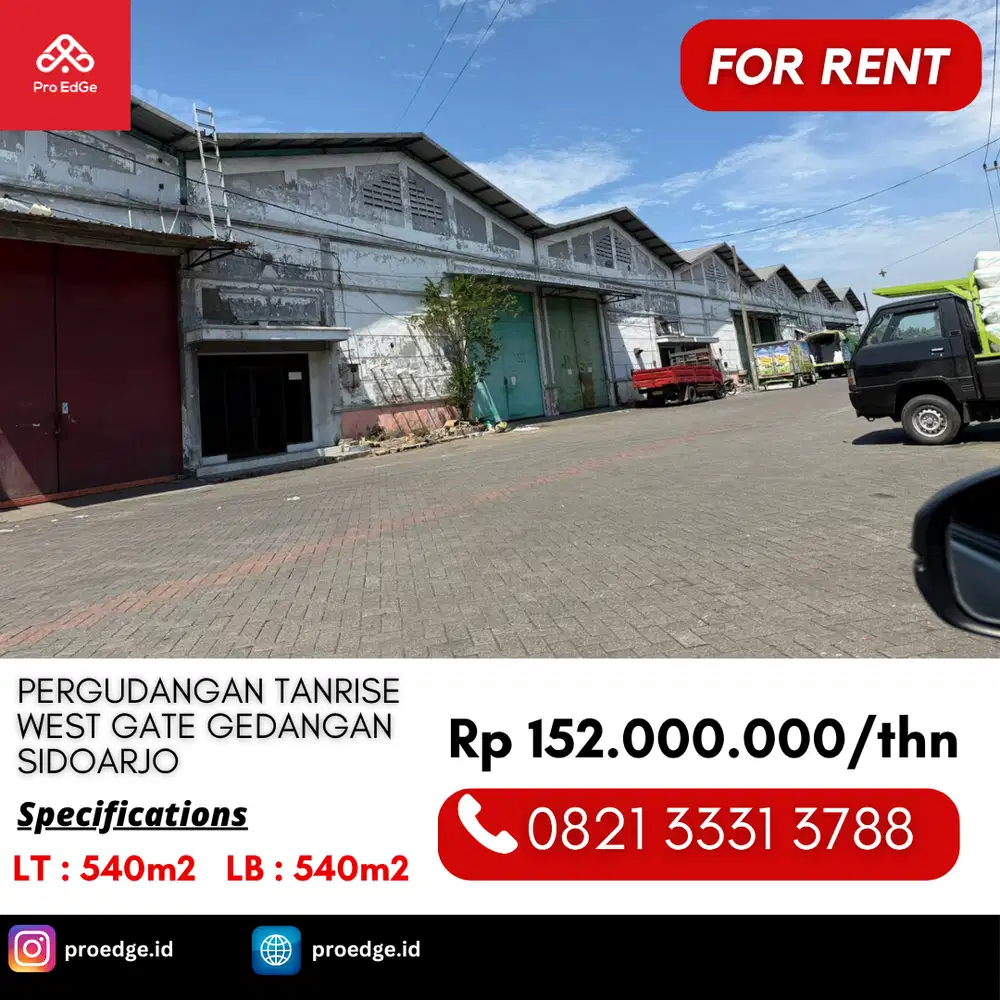 Disewakan Murah Gudang 540m2 di Tanrise West Gate Gedangan Sidoarjo