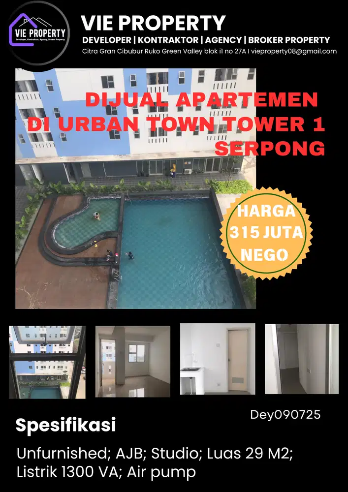 Dijual Apartemen Type Studio di Urbantown Serpong