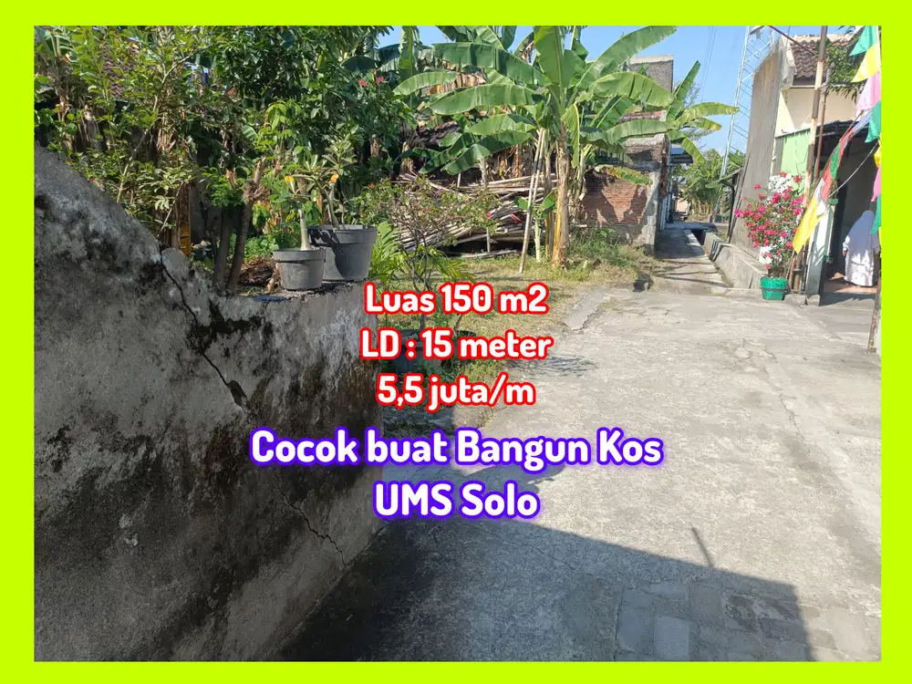 TANAH PEKARANGAN HADAP SELATAN BUAT KOS  GONILAN KARTASURA UMS SOLO