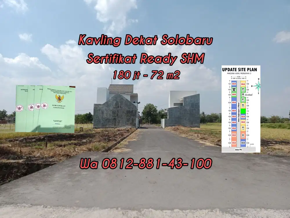 TANAH KAVLING SIAP BANGUN SERTIFIKAT READY SHM MENURAN BARAT SOLOBARU