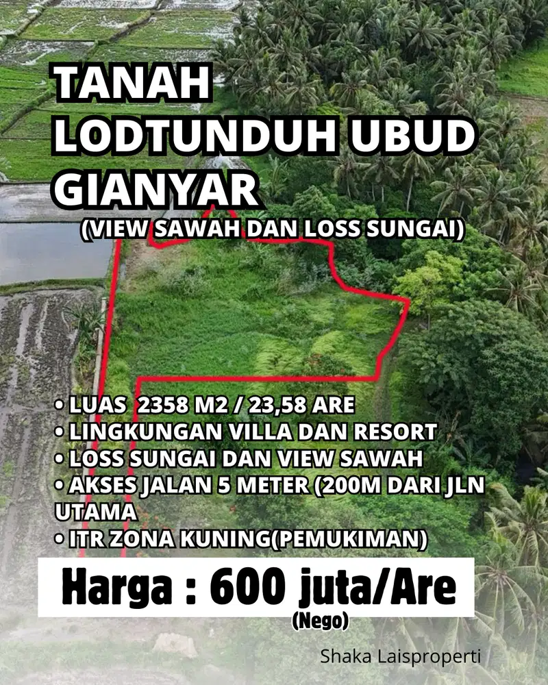 Dijual Tanah Lokasi Terbaik Lodtunduh Ubud View Sawah Los Sungai