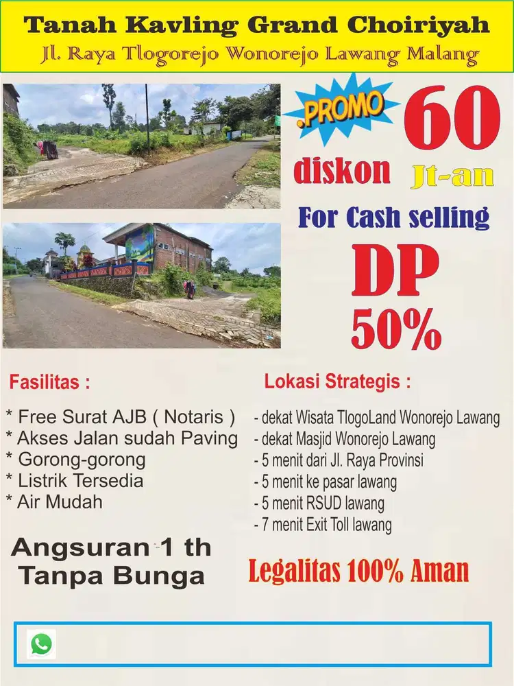 Tanah kavling murah Wonorejo Lawang Malang dkt Wisata Tlogoland