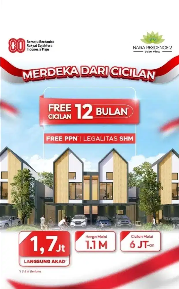 Free Cicilan 1th. Naira Residence Cisauk Tangerang Dekat Stasiun