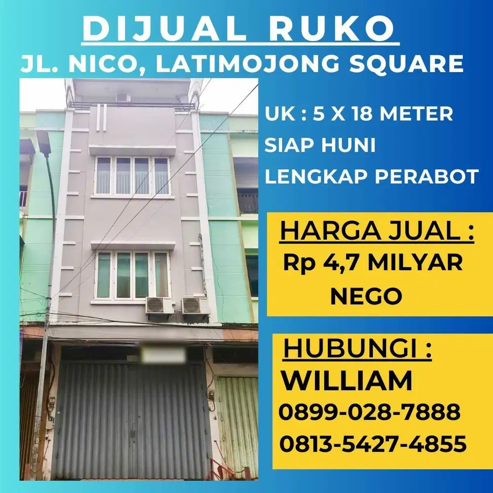 JUAL RUKO NICO LATIMOJONG SQUARE MAKASSAR