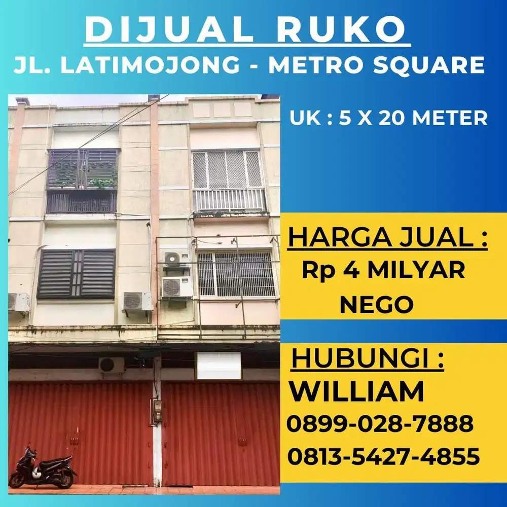 JUAL RUKO STRATEGIS METRO SQUARE JL LATIMOJONG