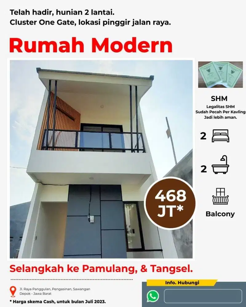 Rumah modern 2 lantai lokasi dipinggir jalan raya dekat tol desari