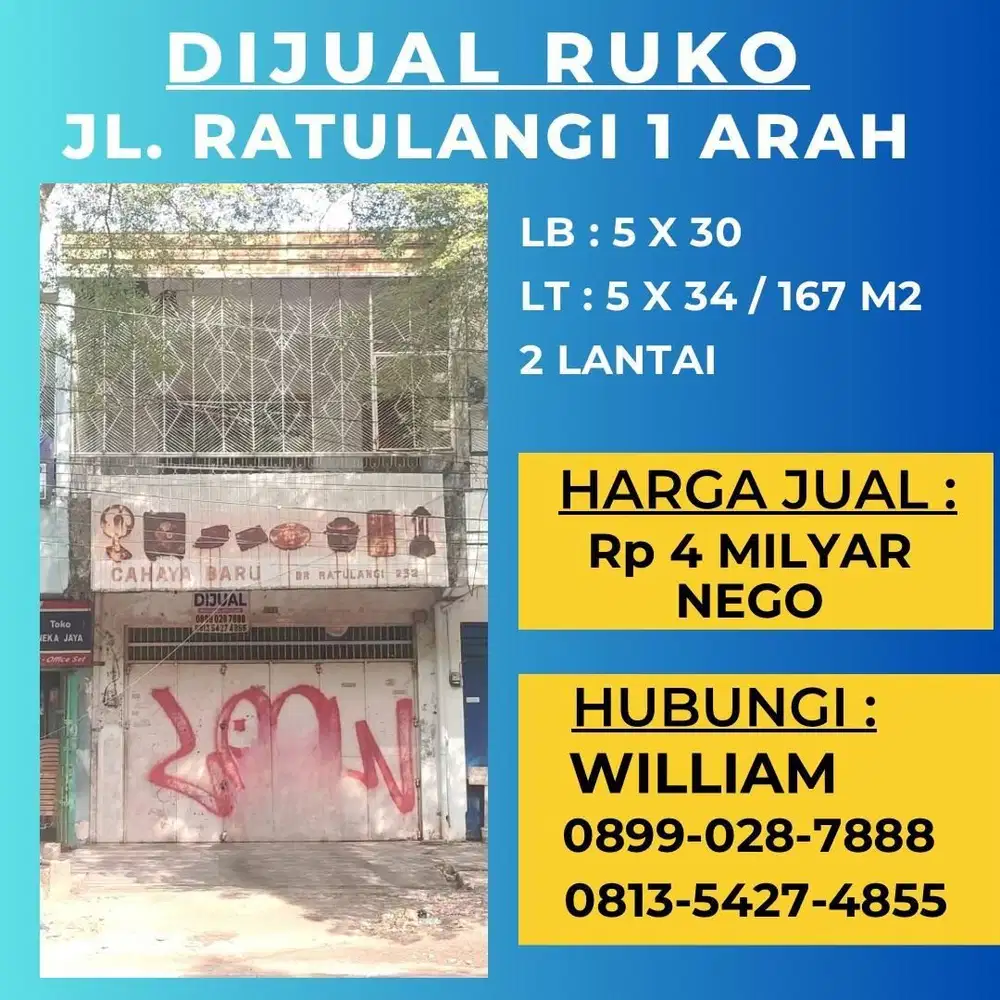 JUAL RUKO JL DR RATULANGI 1 ARAH MAKASSAR