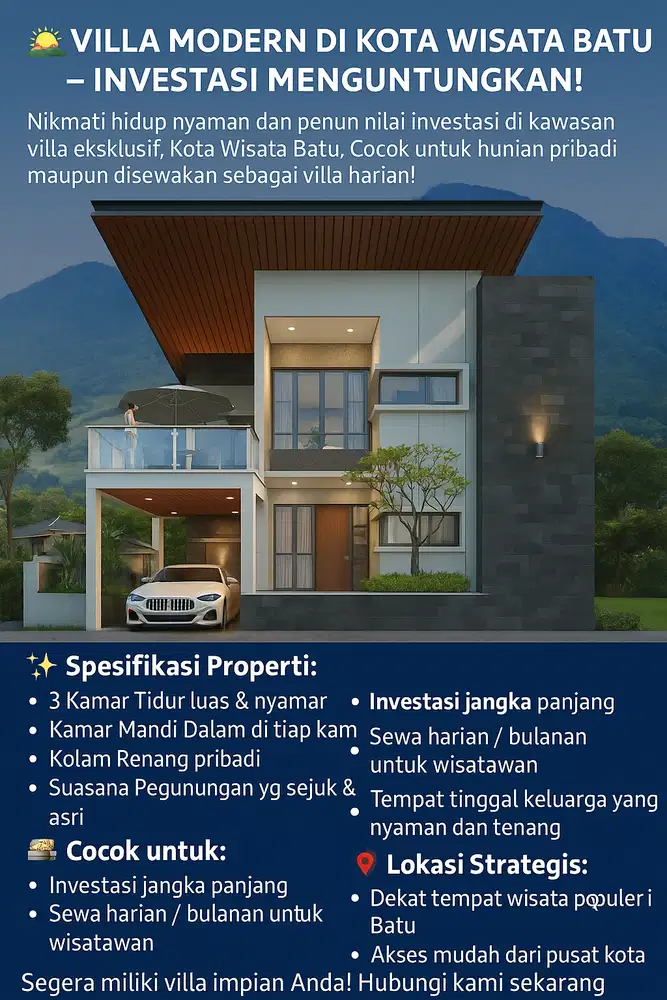 Dijual rumah Villa eksklusif lokasi di tengah wisata kota batu