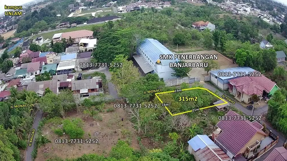 tanah 315m2 HOOK samping smk penerbangan 1km ke unlam