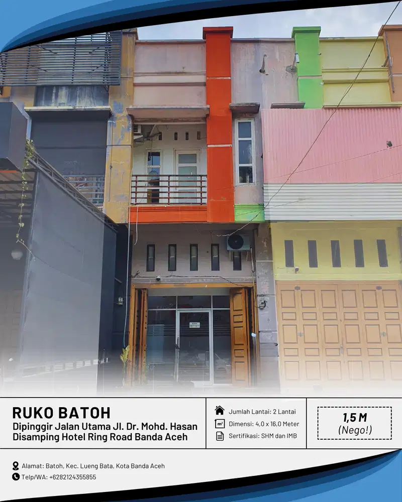 Dijual Ruko/Toko di Batoh Kota Banda Aceh - Disamping Hotel Ring Road!