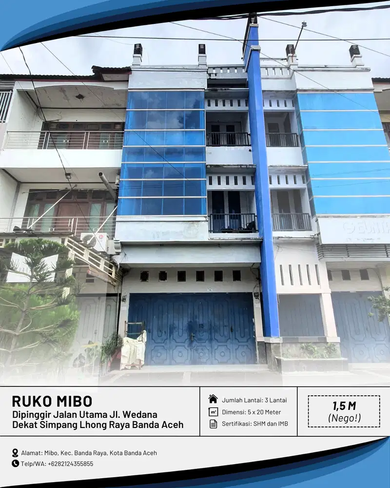 Dijual Ruko/Toko Premium di Mibo Kota Banda Aceh (Gratis Meja Biliard)