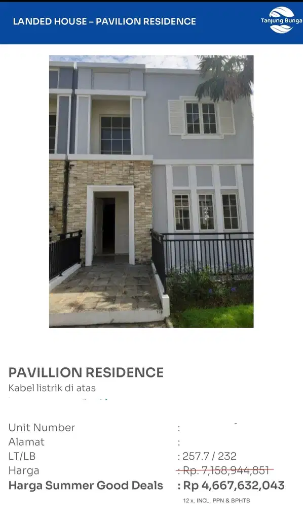 Dijual rumah mewah paviliun tanjung bunga