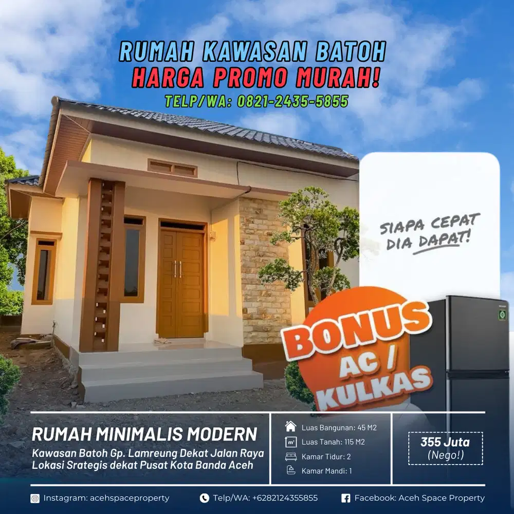 Dijual Rumah Murah di Kawasan Batoh - Gratis AC atau Kulkas!