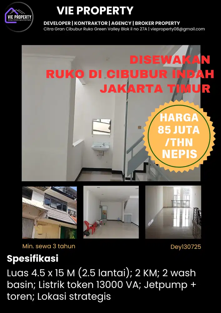 Disewakan Ruko di Cibubur Indah