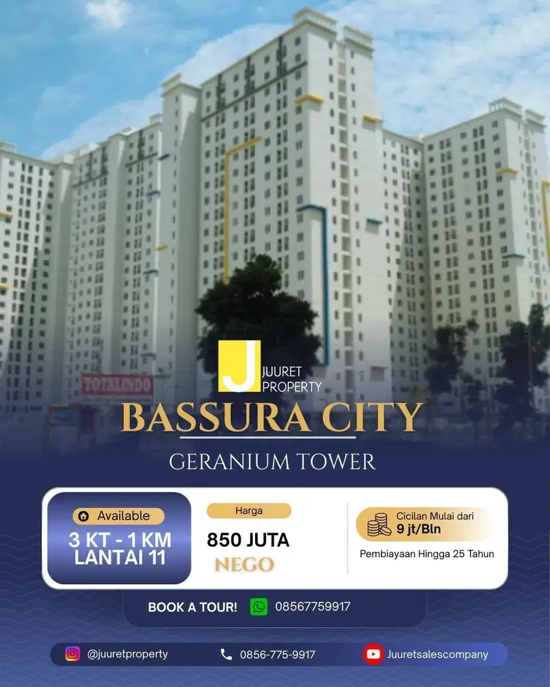 Dijual Apartemen Bassura City Geranium Tower Type AK 3BR