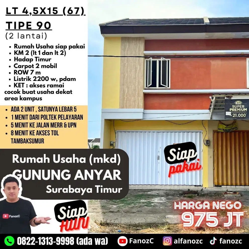jual ruko surabaya, rumah usaha gunung anyar, ruko murah, jual ruko surabaya