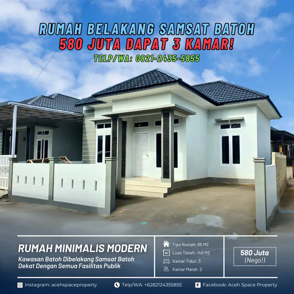 Dijual Rumah Murah dibelakang Samsat Batoh - 580 Juta dapat 3 Kamar!