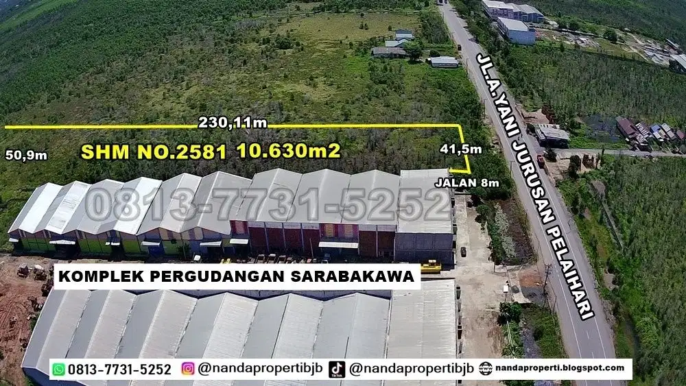 Tanah 10.620m2 di pinggir jl.a.yani km.24 jurusan pelaihari