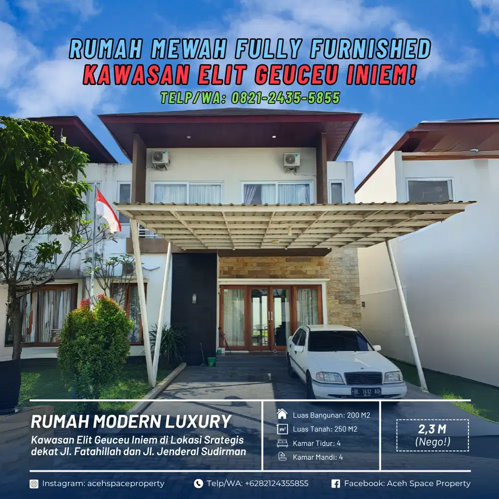 Dijual Rumah Mewah Baru - Lengkap Perabotan + Full AC + Kolam Renang!