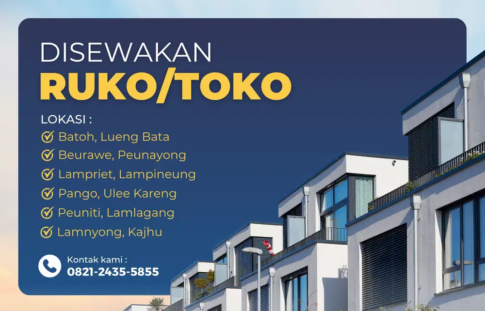 Disewakan Ruko/Toko di Kota Banda Aceh - Silahkan Hubungi!