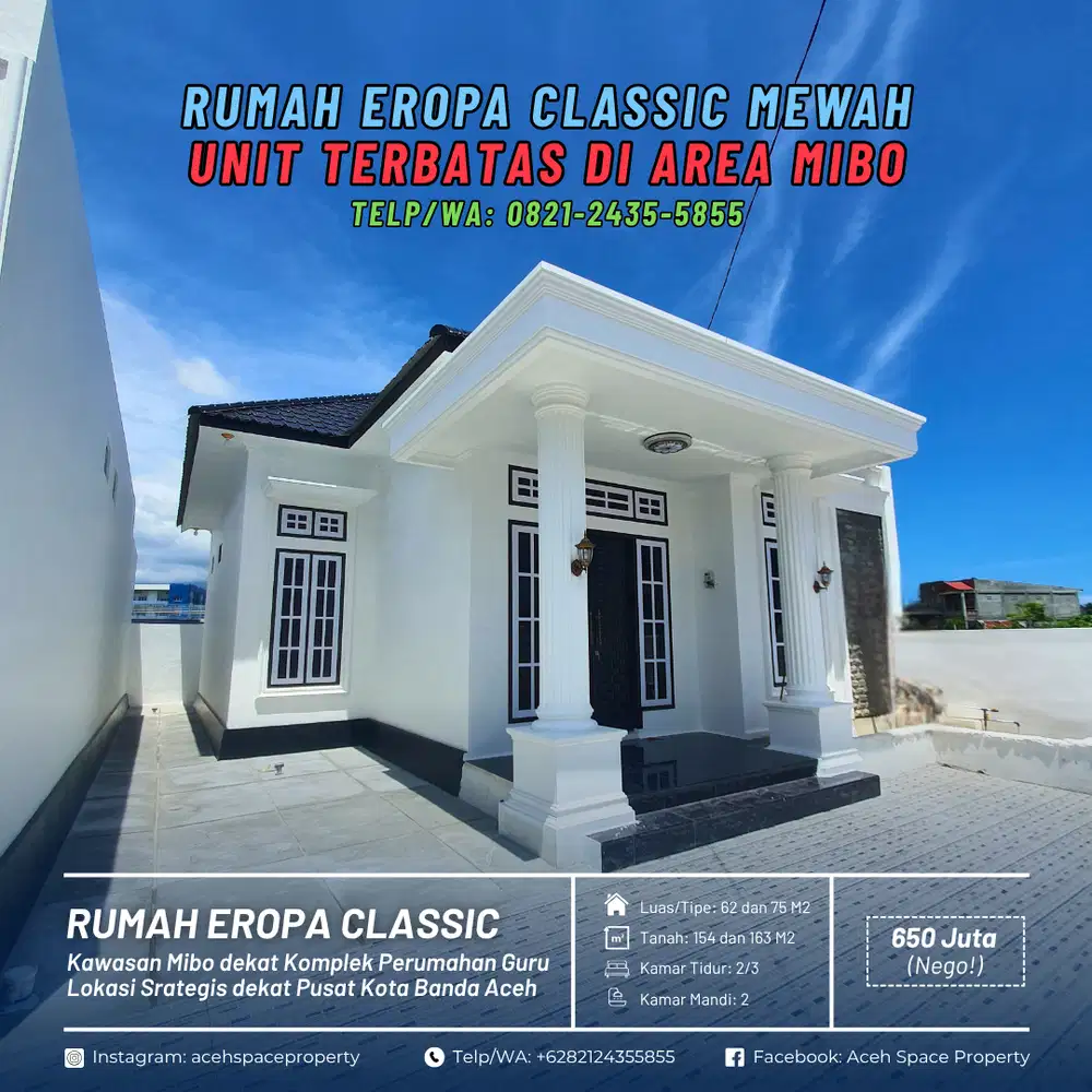 Dijual Rumah Eropa Classic di Mibo Kota Banda Aceh - Mewah dan Megah!