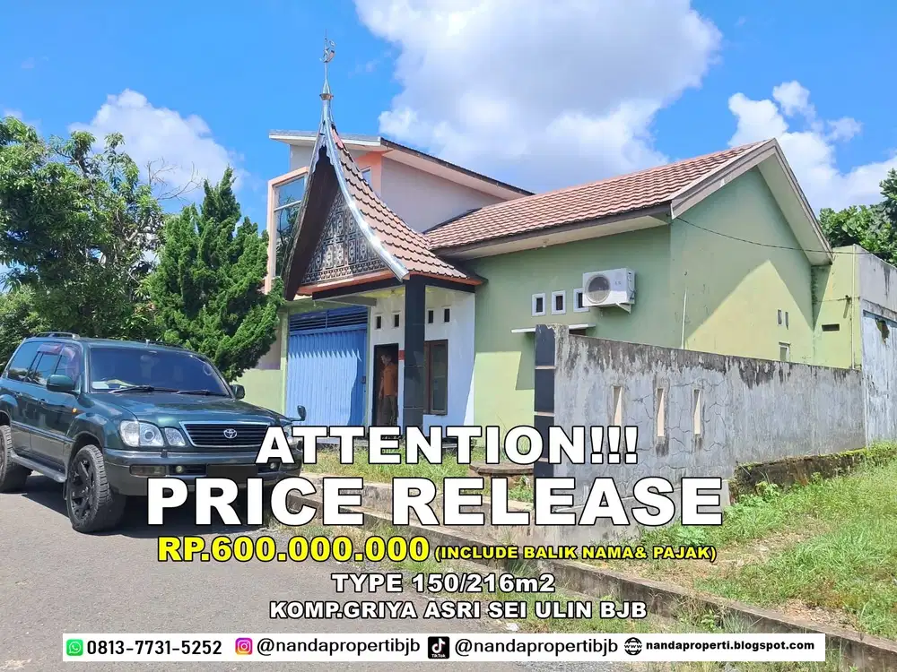 rumah 2lt type 150/216m2 di griya asri sei ulin banyak bonus