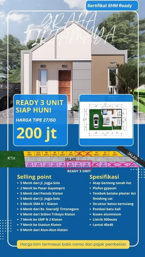 Rumah dijual murah dibawah 200 juta, perumahan murah Klaten