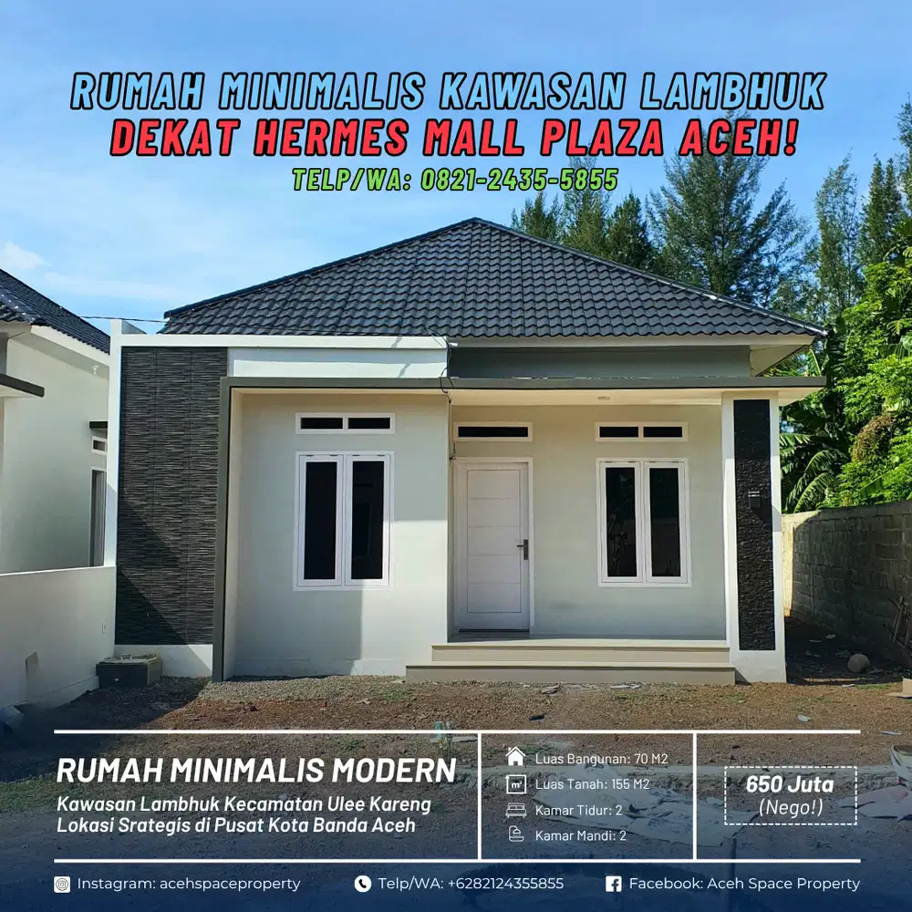 Dijual Rumah Minimalis di Lambhuk - Dekat Hermes Mall Plaza Aceh dan Kawasan Beurawe!
