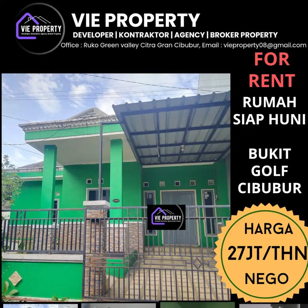 DISEWAKAN RUMAH DI BUKIT GOLF CIBUBUR SIAP HUNI