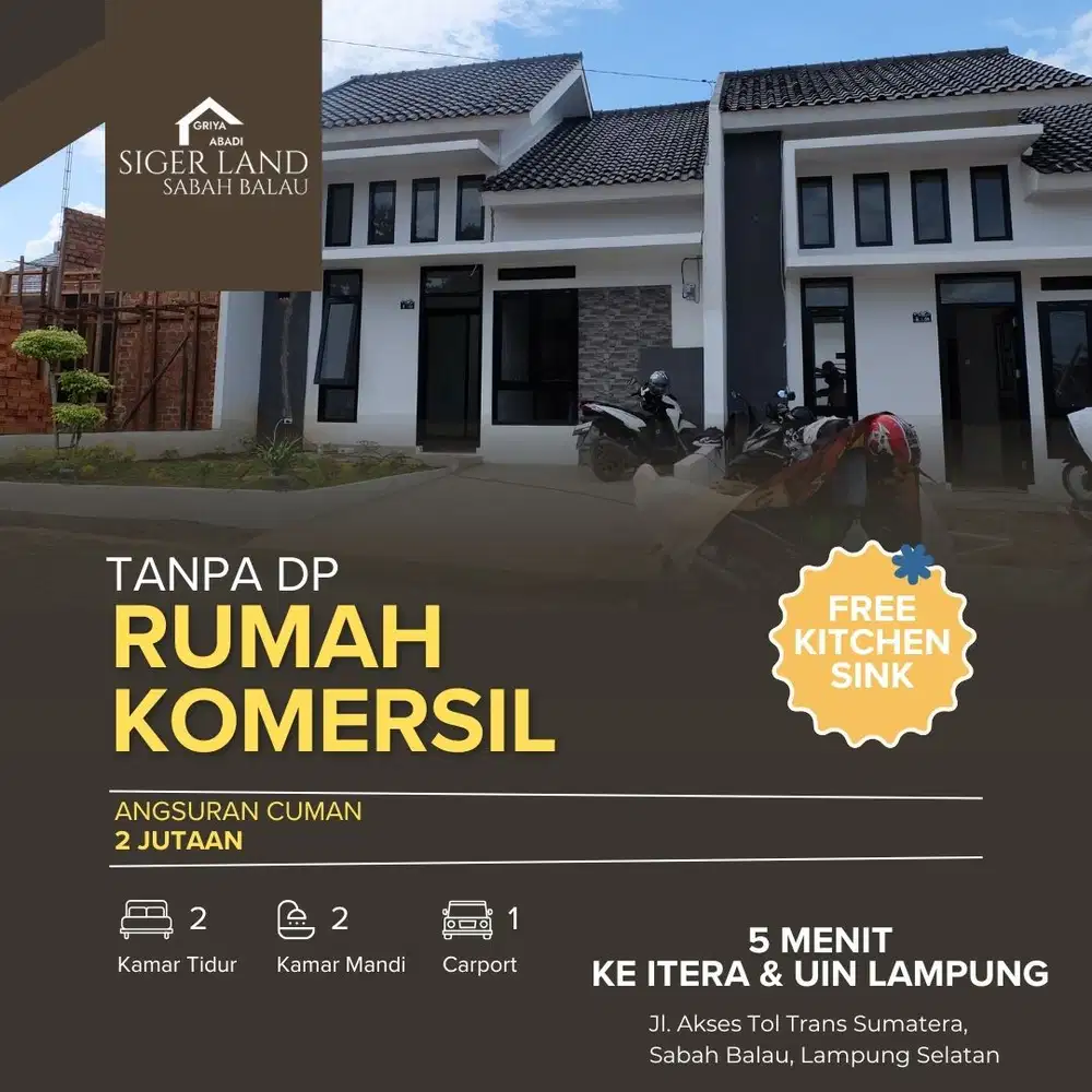 Rumah komersil angsuran 1,9 jutaan dekat bandar lampung