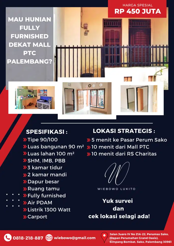 Dijual Rumah Sako Palembang Seharga Rp 450 Juta Saja