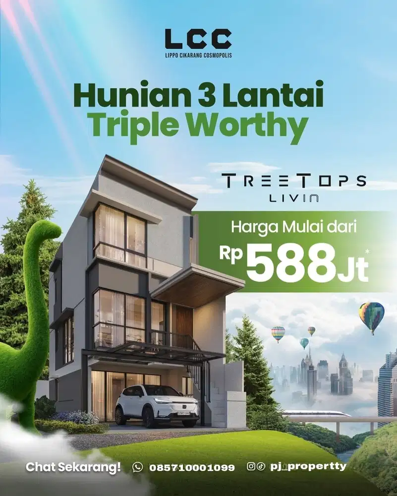 Rumah 3 Lantai 500jtan Free AC / TV smarttv / Tree Tops Neo XYZ