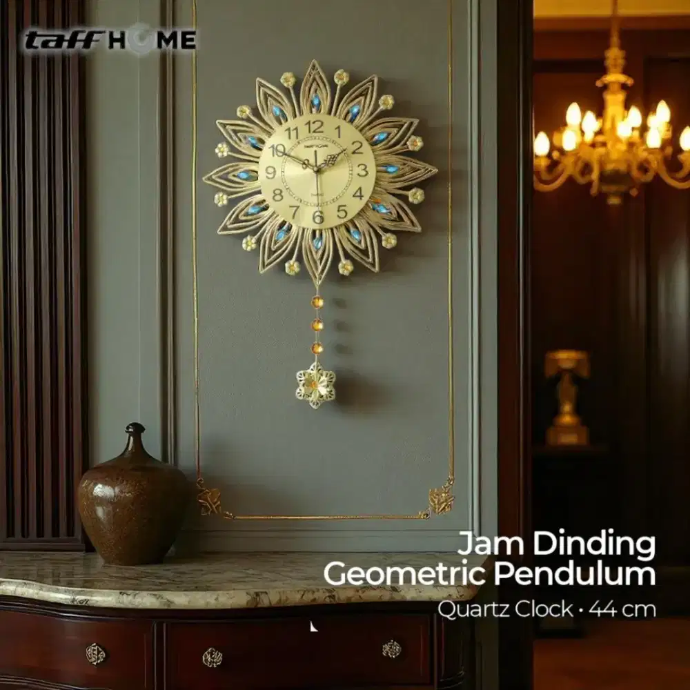 Jam Dinding Bulat Quartz Mewah Geometric Pendulum