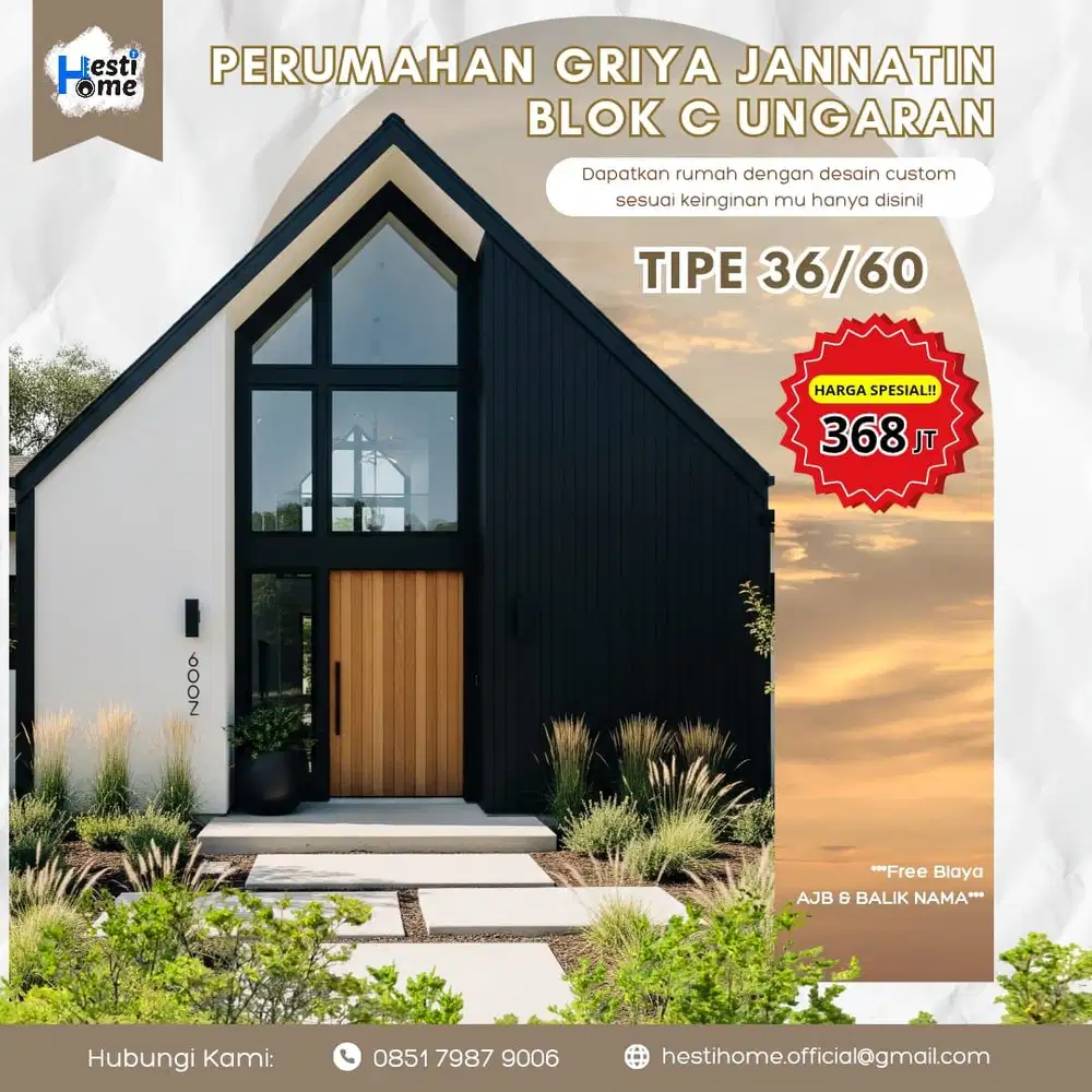 Jual Rumah Cluster Griya Jannatin Blok C Custom Desain DP Ringan Cuma 368Jt di Ungaran