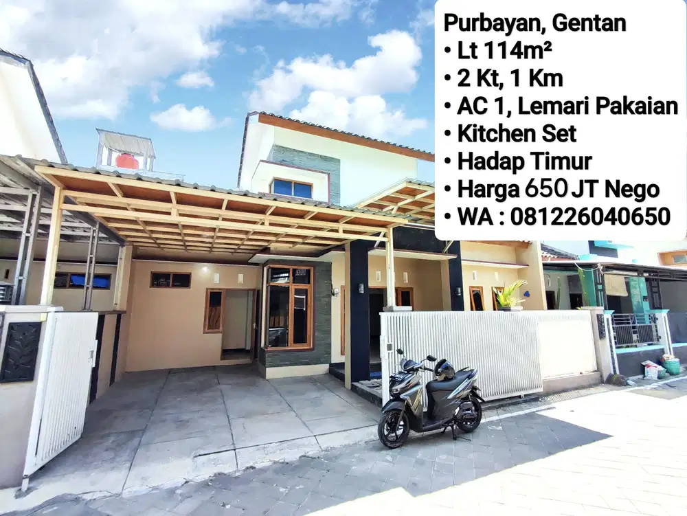 Jual Rumah Area Cluster Purbayan Gentan, Dekat Luwes,Laweyan,Purwosari