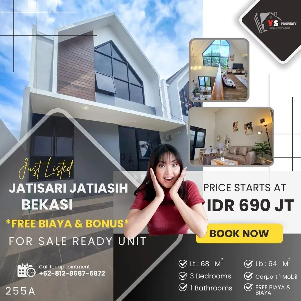 JATISARI BEKASI RUMAH SCANDINAVIA 2 LT READY FREE BIAYA & PAJAK 255A