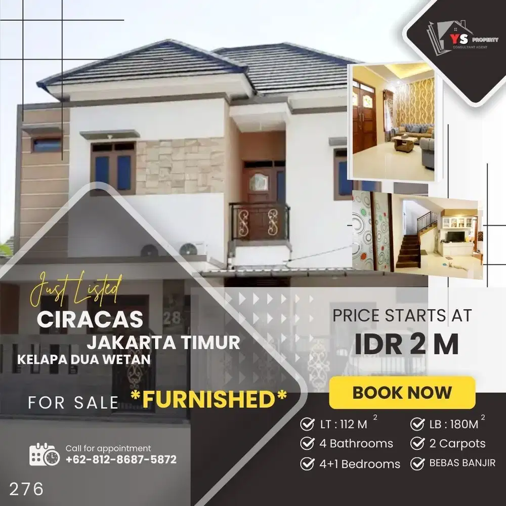 CIRACAS KELAPA 2 WETAN RUMAH NYAMAN 2 LT JUAL FURNISH TURUN HARGA 276