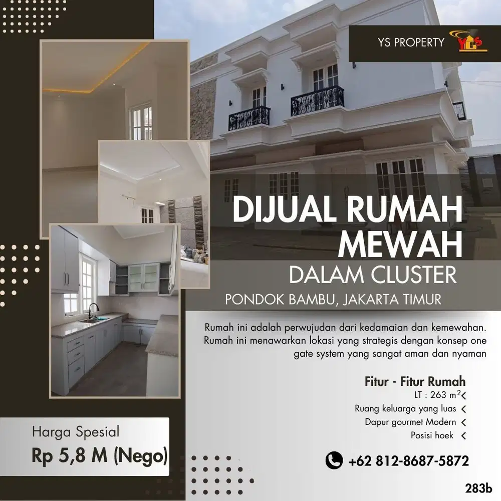 PD BAMBU JAKTIM RUMAH MEWAH 2 LT PLUS ROOFTOP DALAM CLUSTER 283B