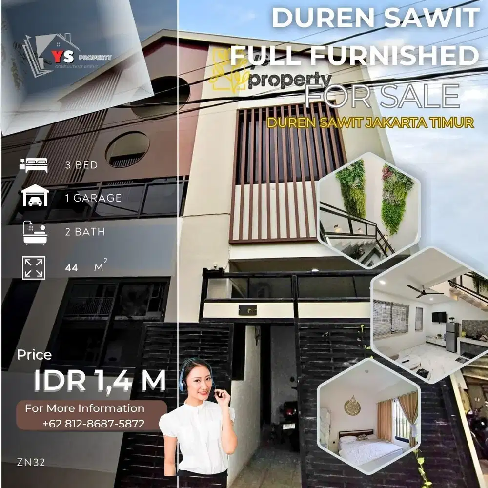 DUREN SAWIT JAKTIM RUMAH CANTIK MINIMALIS 2 LT FULL FURNISHED ZN 32
