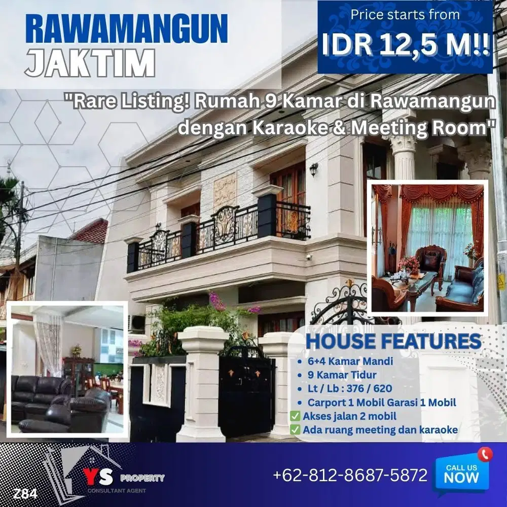 Hunian Prestige Rawamangun – 9 Kamar + Ruang Karaoke & Meeting Z84