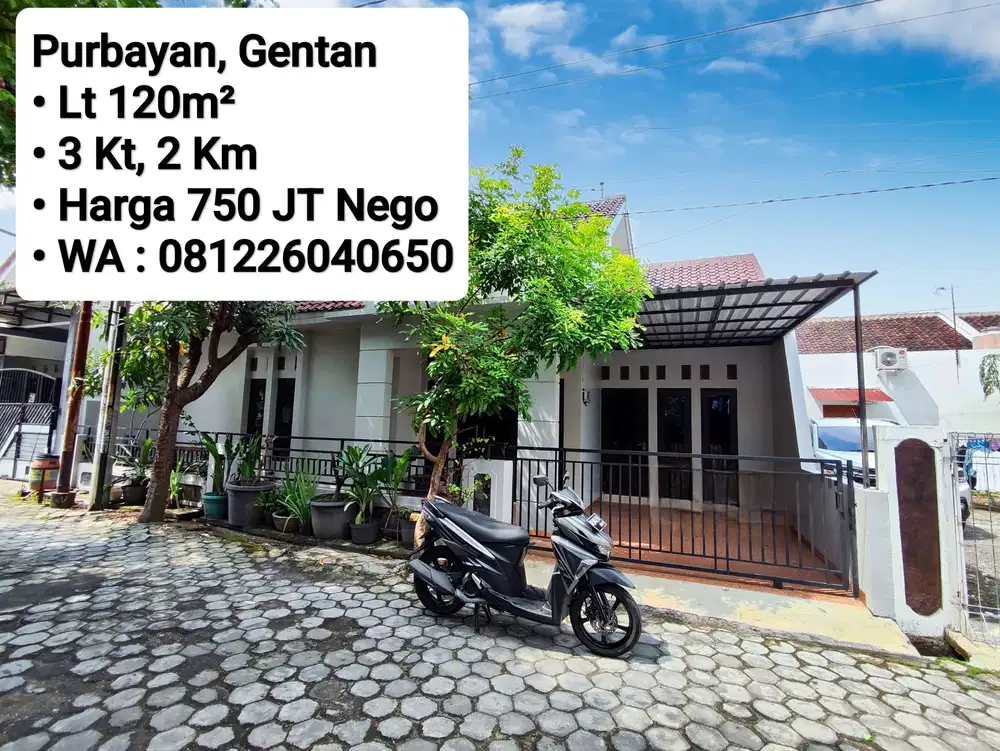 Jual Rumah Siap Pakai Area Purbayan Gentan, Dekat Lawweyan, Purwosari