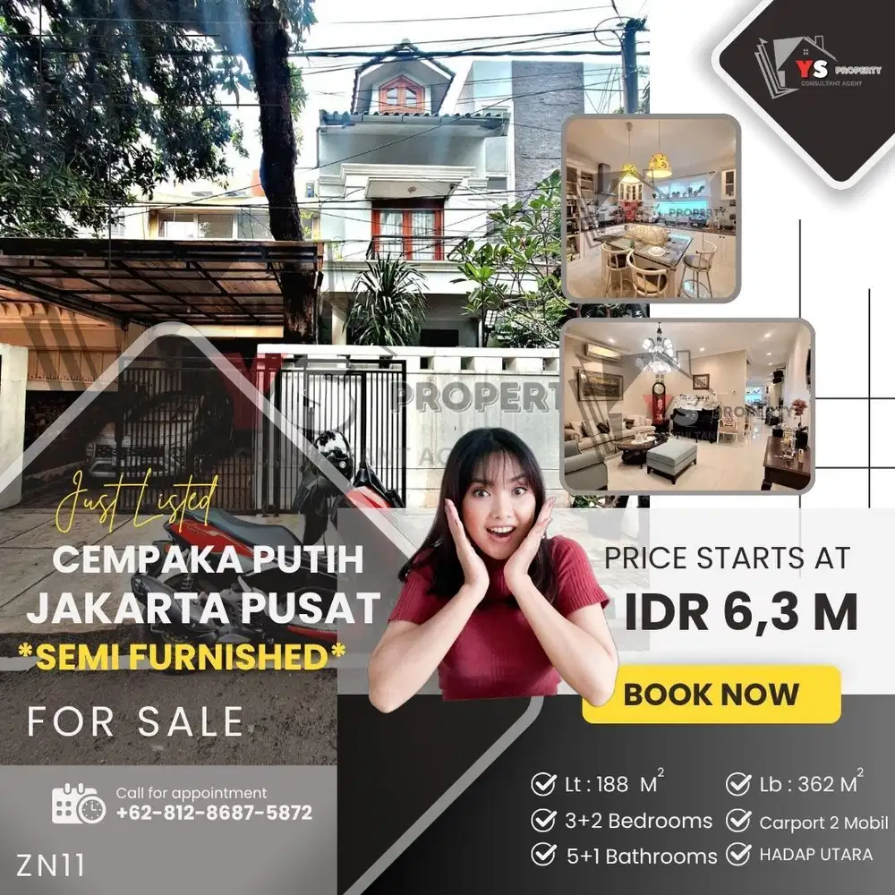 CEMPAKA PUTIH RUMAH 2 LT SIAP HUNI BISA JADI KANTOR AKSES 2 MOBIL ZN11