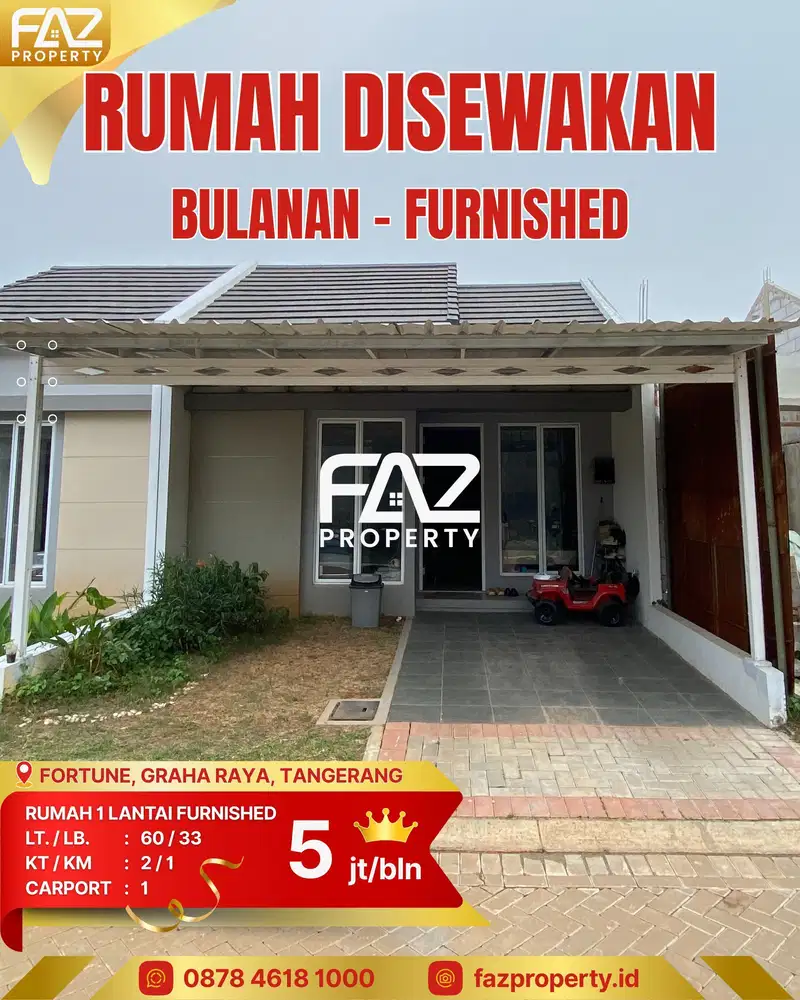 Disewakan Rumah Furnished Bulanan Fortune Garden Graha Raya Bintaro