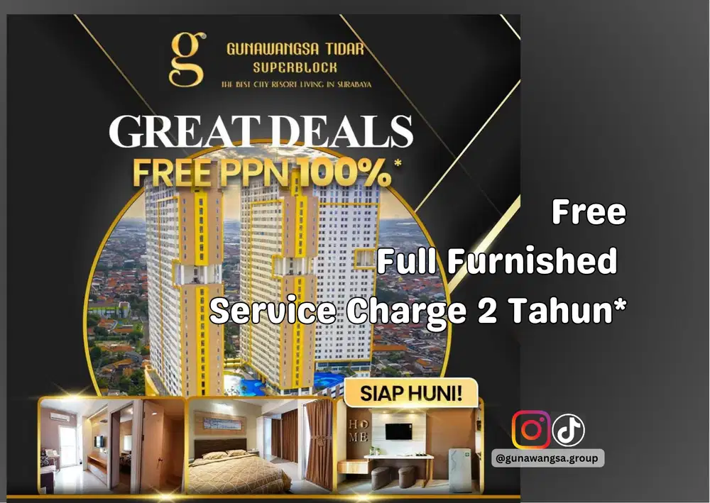 Gunawangsa Tidar Great Deals | Free Full Furnished + Service Charge