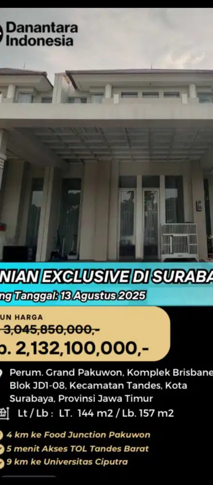 Dijual Rumah grand Pakuwon dibawah pasar